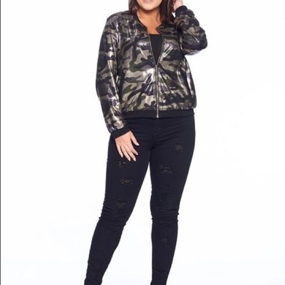 Curvy Metallic Camo Stadium Jacket - Picture 6 of 7